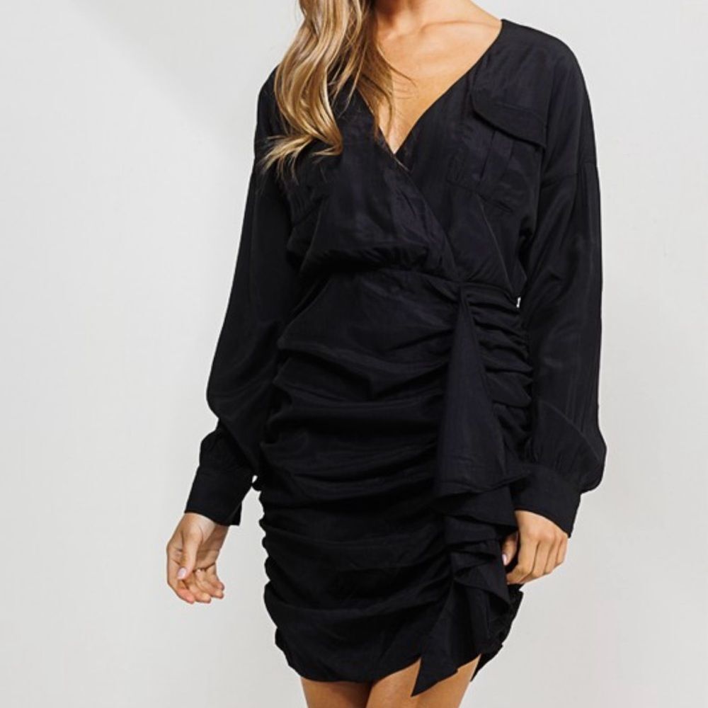 Tencel Deep V Black Dress